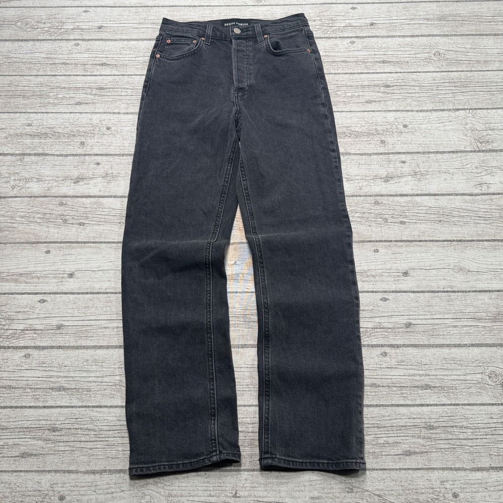 Denim Forum Jeans Women's 25 Black Faded Denim Arlo High Rise Straight Leg Retro
